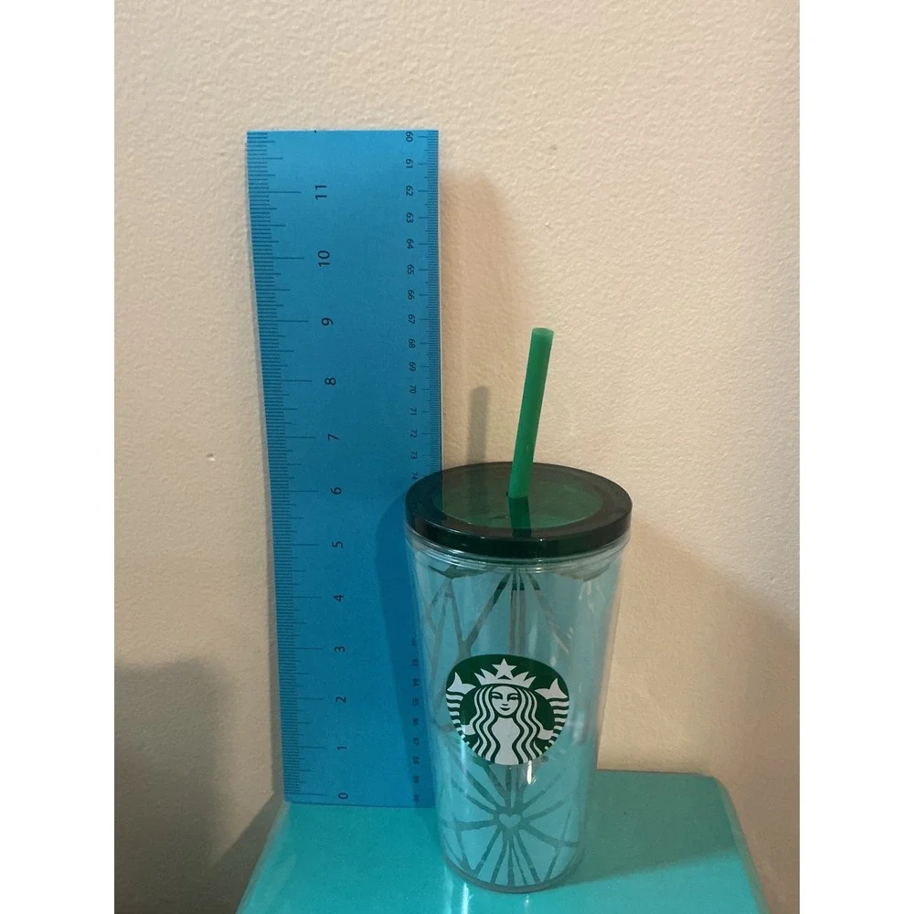 Starbucks‎ Teal Mint Green Geometric Frosted Double Wall Cold Cup Tumbler 16oz